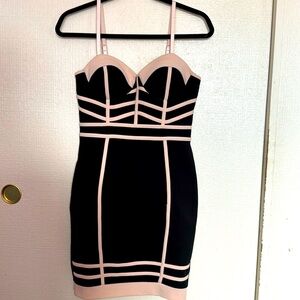 black and beige dress